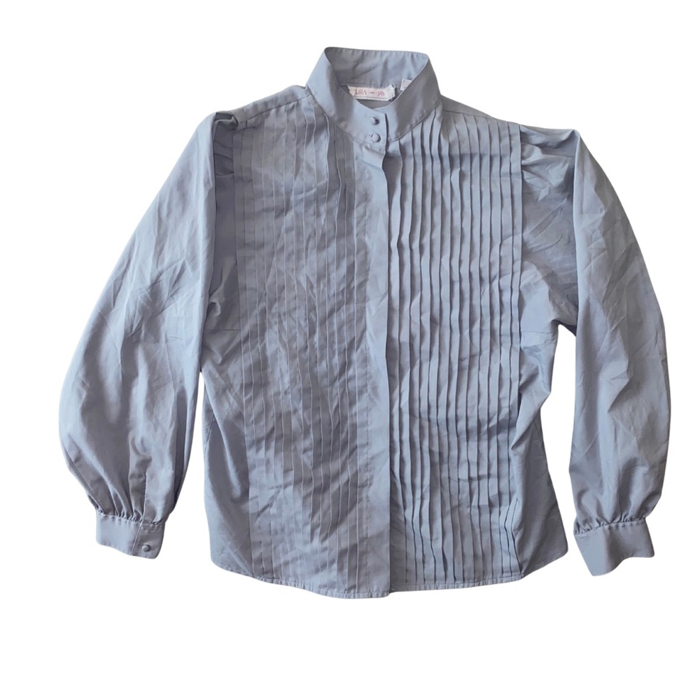 Vintage 80s Laura & Jayne Grey Pleated Front Button-Up Blouse Women’s‎ Size 14